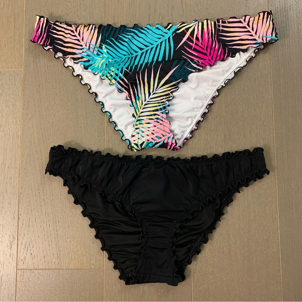Shade & Shore Black & Colourful Palm Leaf Ruffle Cheeky Swim Bottoms